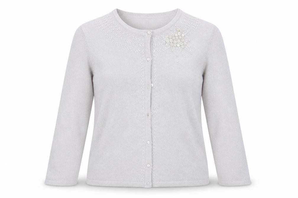 Bonmarché Womens Silver Geometric Knit Cardigan Jumper Size L
