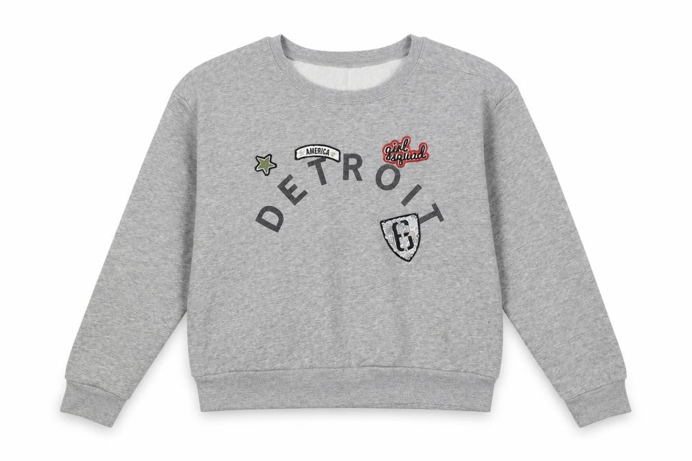 Front view of New Look girls’ grey pullover sweatshirt, size 12-13, years - oversized