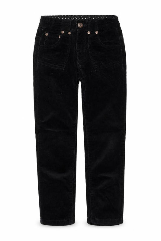 Front view of Adams Girl girls’ black corduroy chino trousers, size 7, years