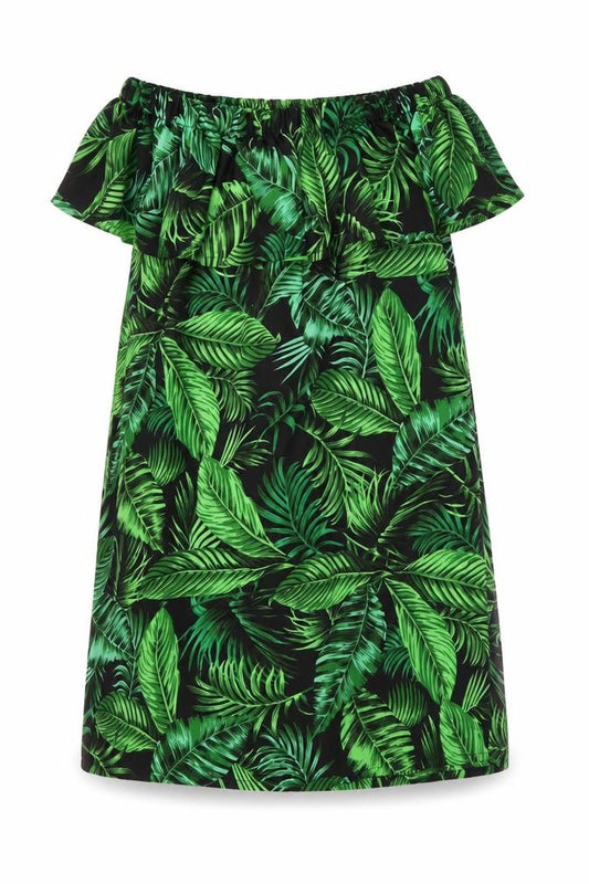Front view of Primark women’s black floral shift, size XS, - leaf pattern