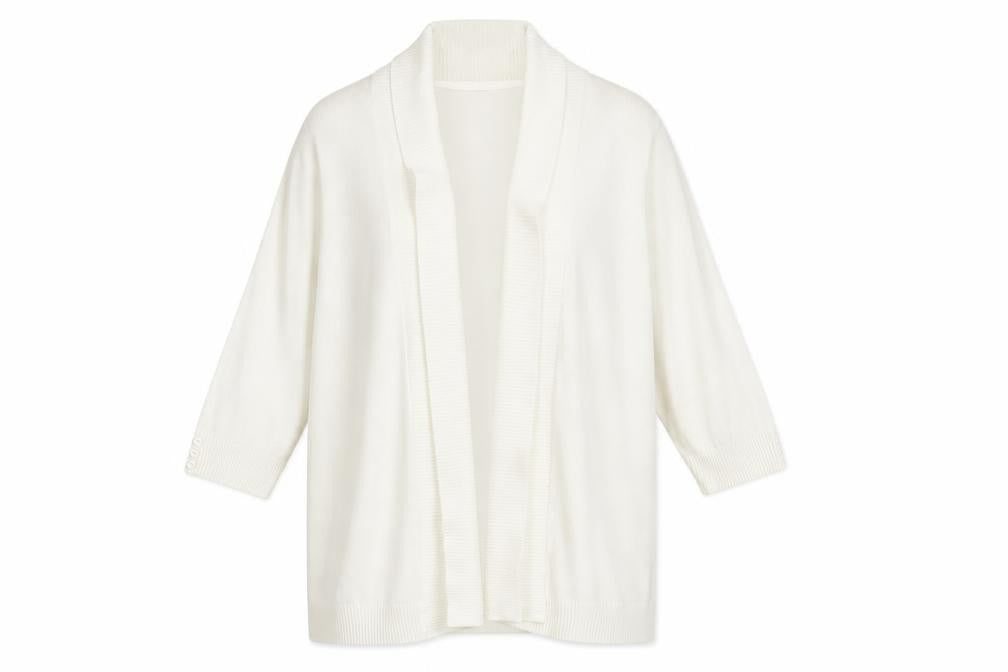 Front view of EWM women’s white cape jumper, size L