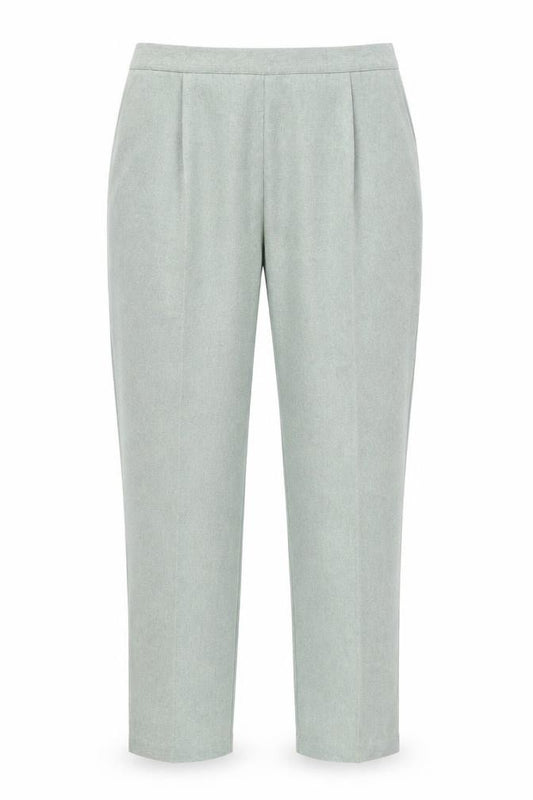 Front view of Preworn women’s green trousers, size UK 24, 29-inch leg - pleated front