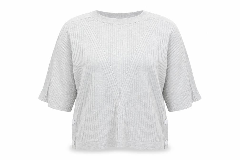 Front view of Marks & Spencer women’s grey jumper, size M, - buttons side detail
