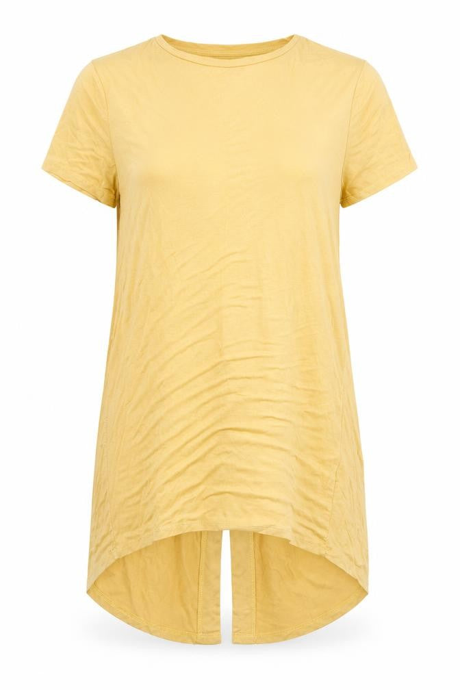Front view of Primark women’s beige basic t-shirt, size UK 10