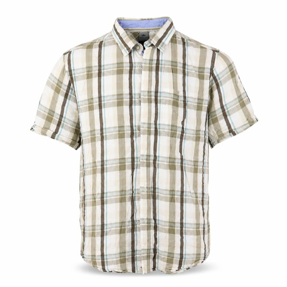 Front view of Atlantic Bay men’s green check button-up, size L