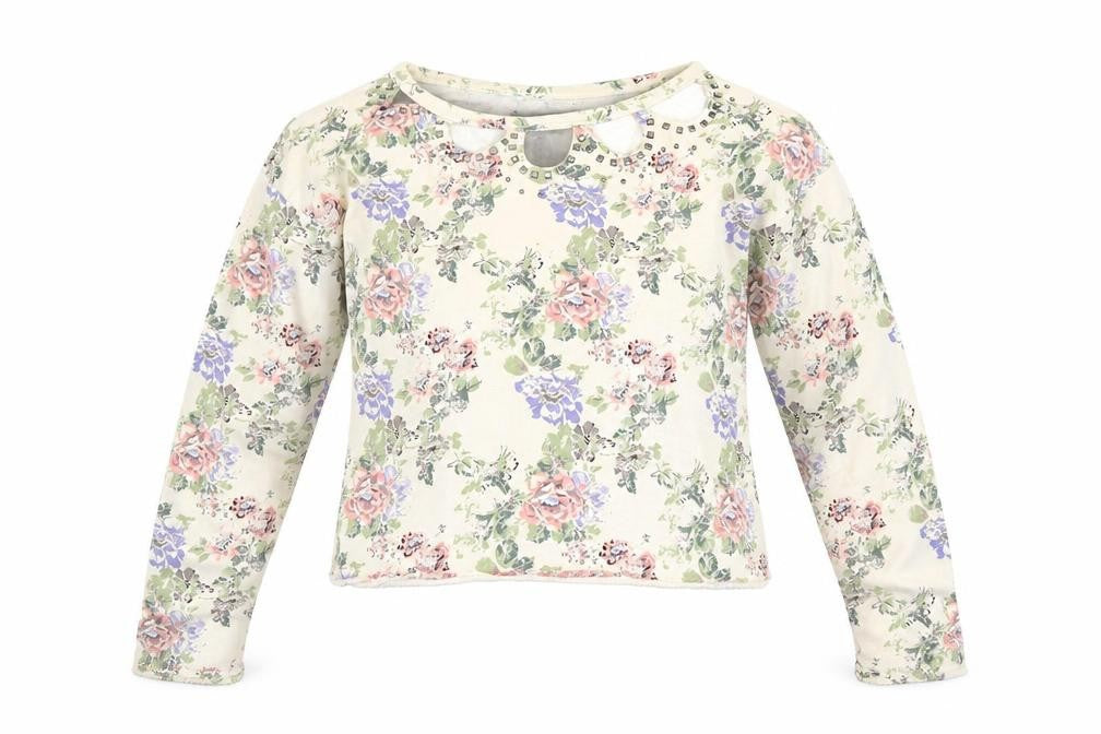 Front view of Crafted women’s ivory floral pullover sweatshirt, size UK 14, - cropped