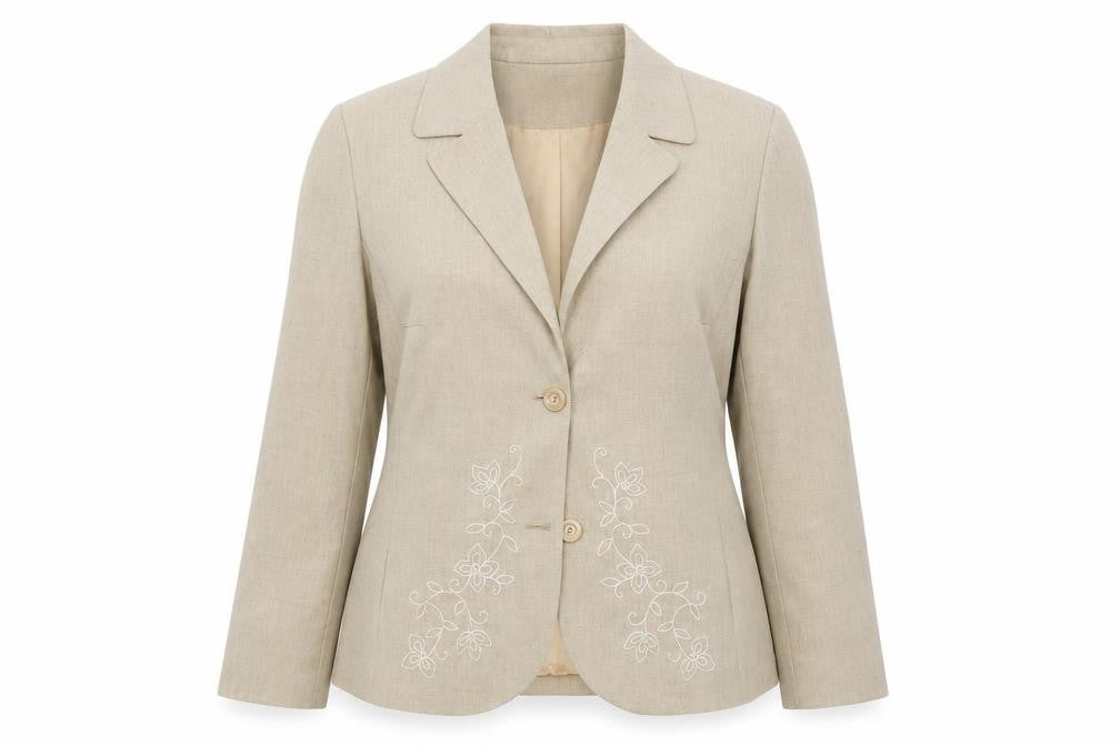 Front view of Blanchelle women’s beige jacket, size UK 12