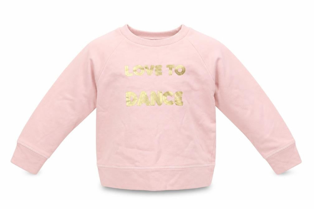Front view of Rhubarb girls’ pink pullover sweatshirt, size 3-4, years - love to dance
