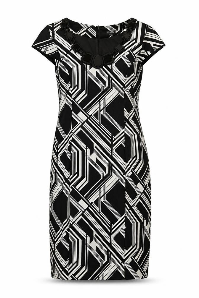 Oasis Womens Black Geometric  Pencil Dress  Size 10