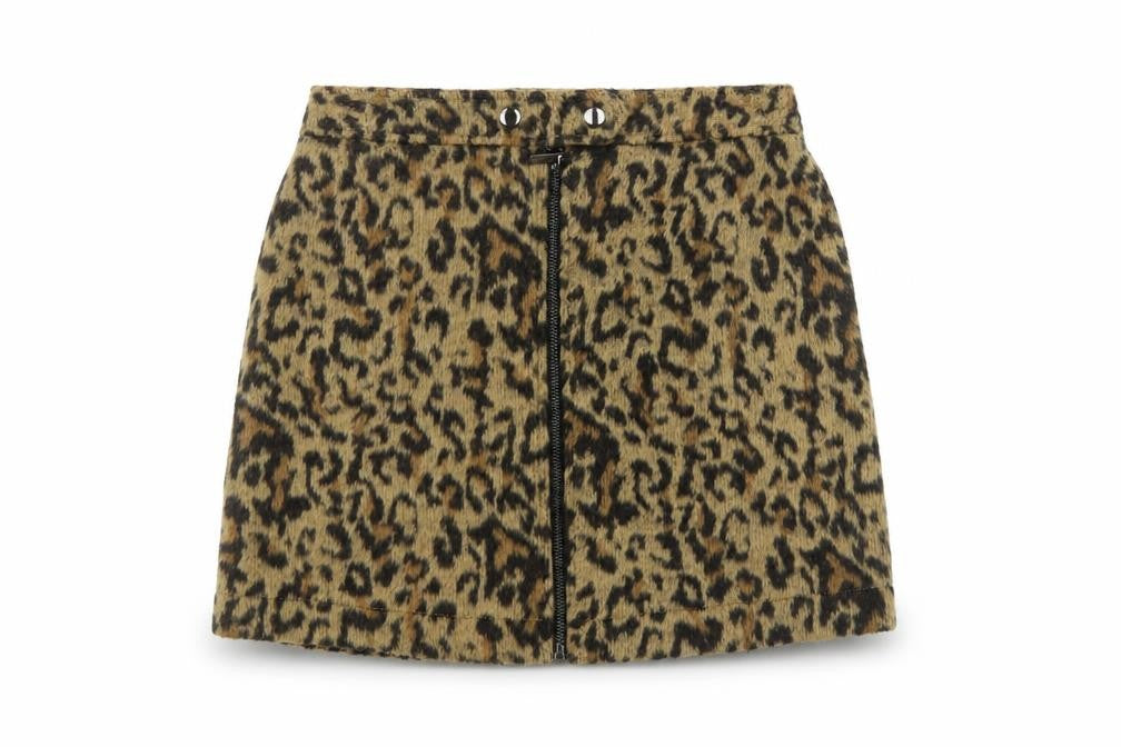 Front view of Next women’s brown animal print a-line skirt, size UK 8