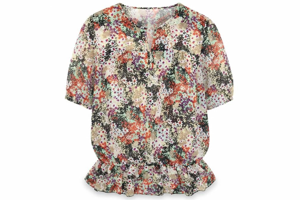 EVIE CASUALS Womens Multicoloured Floral  Basic Blouse Size 16  - Frill detail