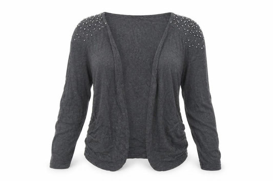 Front view of Divided by H&M women’s grey knit cardigan jumper, size UK 12