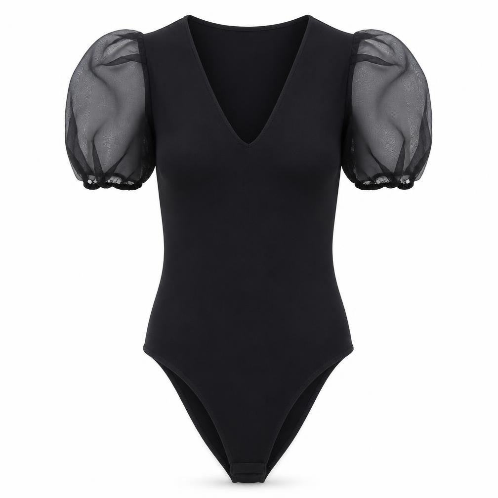 Front view of New Look women’s black bodysuit one-piece, size UK 6