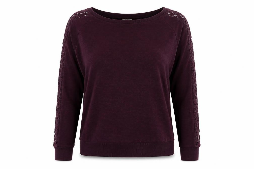 Front view of New Look women’s purple floral jumper, size UK 8