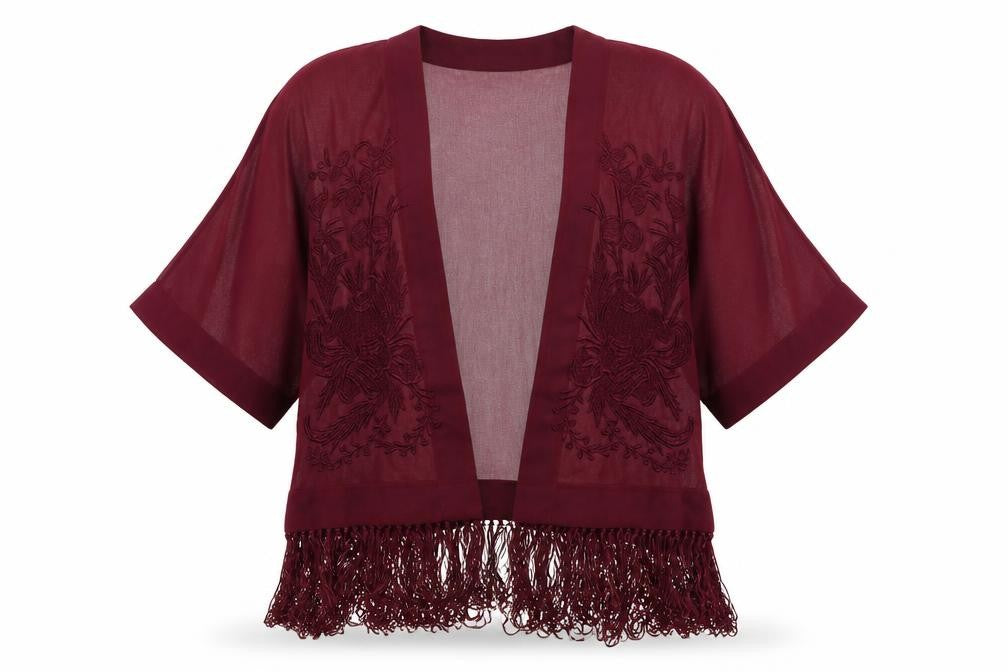 Front view of Next women’s red floral full zip jumper, size UK 12
