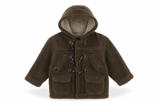 Front view of Mothercare Baby Brown Fleece Basic Coat Coat, size 12-18, Months