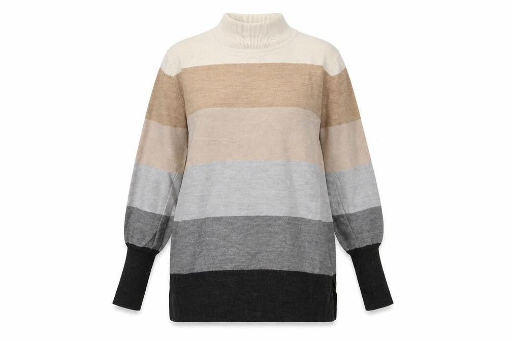 Front view of Garfield & Marks women’s multicoloured striped knit jumper, size S
