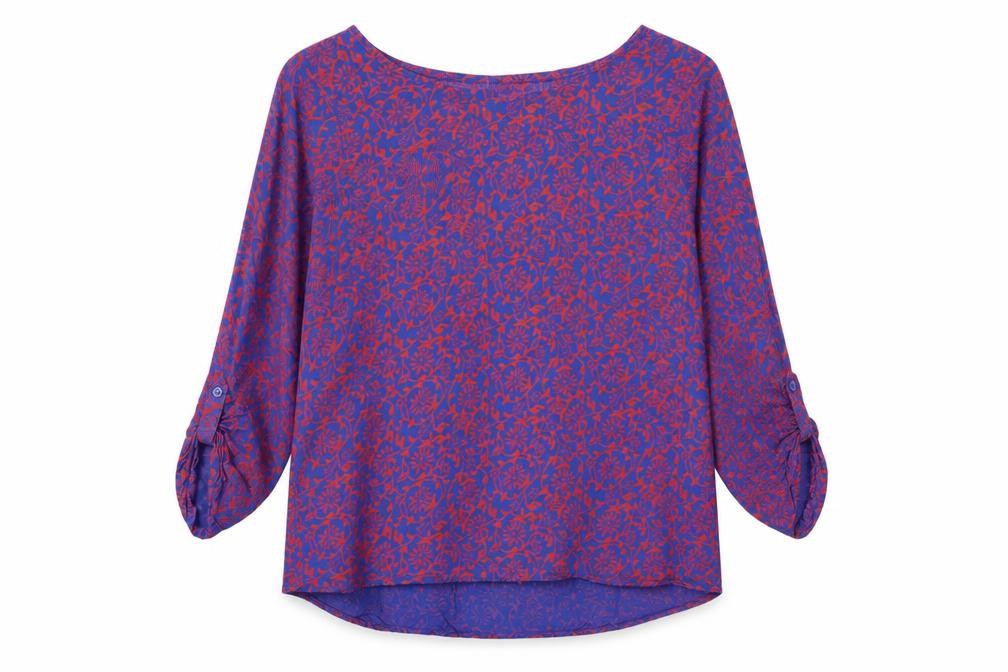 Front view of Papaya women’s blue floral basic blouse, size UK 8