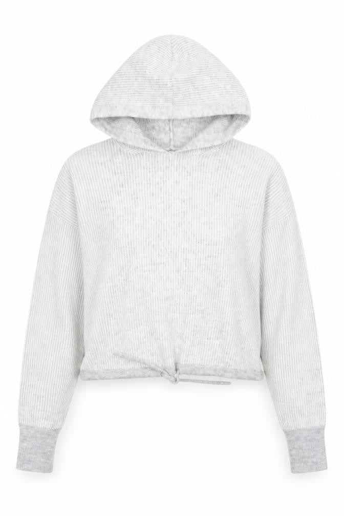 Front view of Atmosphere women’s grey pullover hoodie, size S