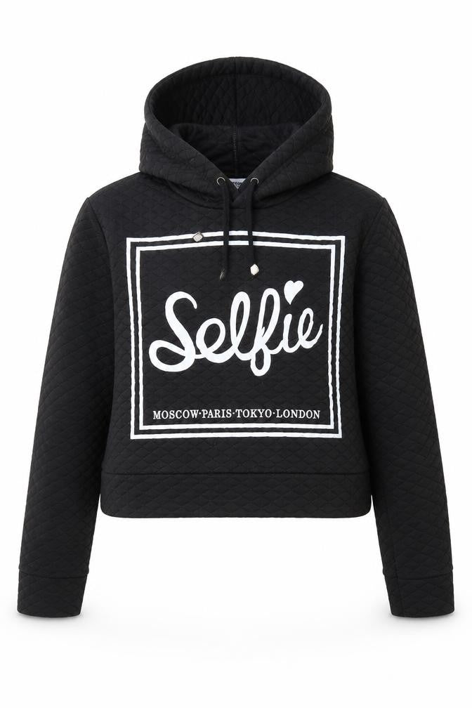 Front view of Sleek girls’ black pullover hoodie, size M