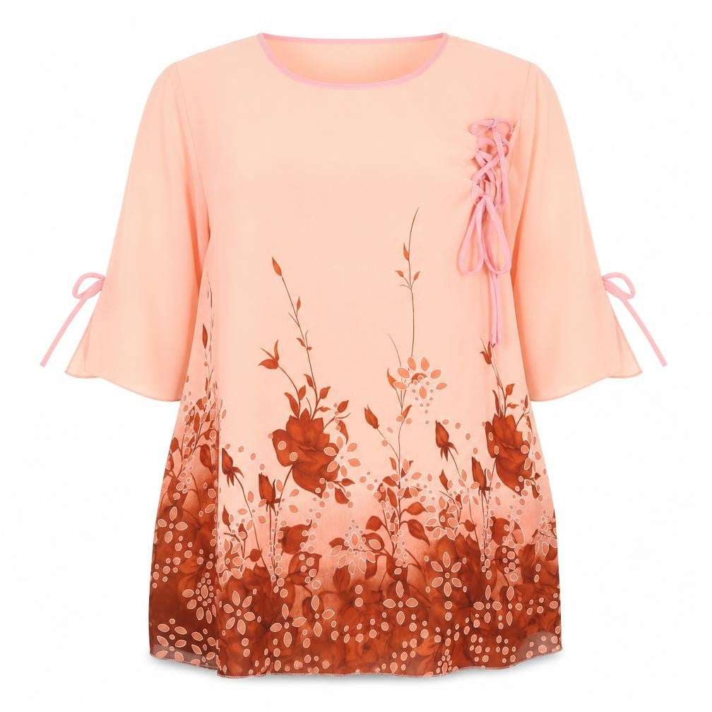 ZYL Womens Pink Floral  Basic Blouse Size 2XL