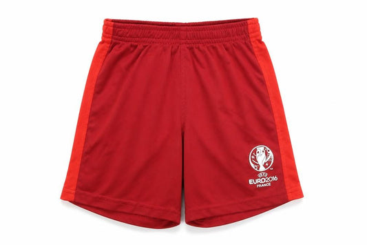 Front view of UEFA Euro 2016 boys’ red colourblock sweat shorts, size 7-8, years - spain