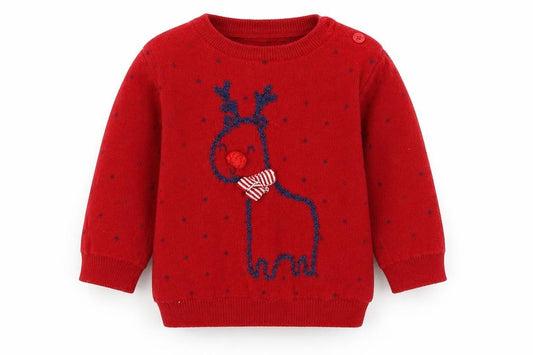 Front view of George Baby Red Polka Dot jumper, size 3-6, Months - Christmas Reindeer
