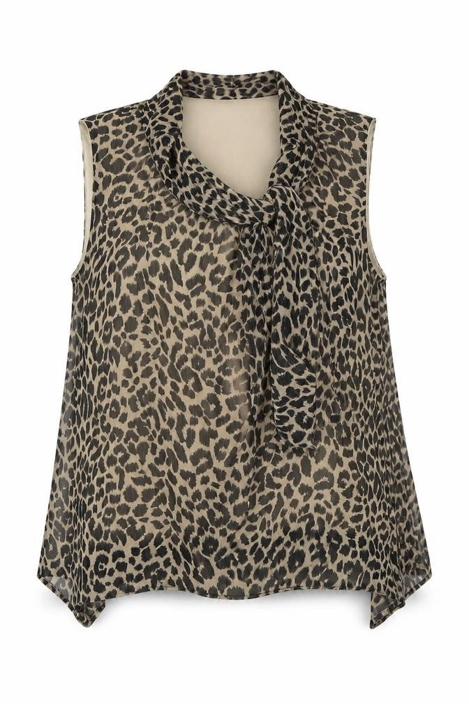 Front view of Drama Queen women’s brown animal print basic blouse, size UK 16