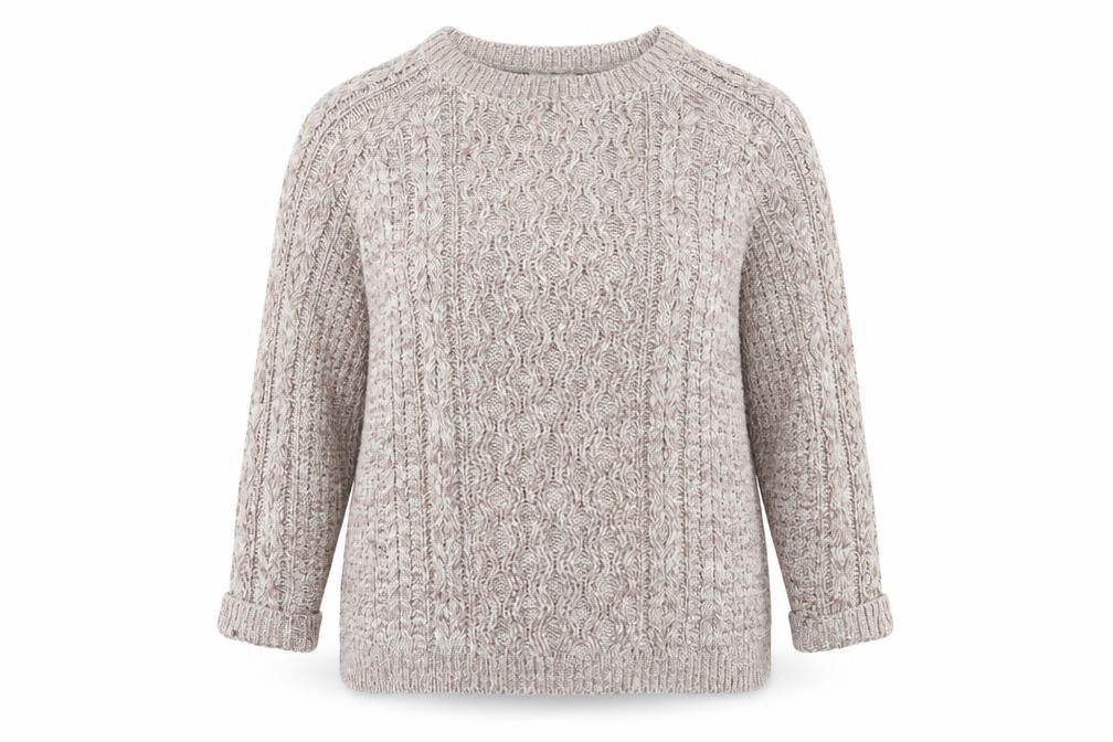 Front view of Lakeland women’s beige jumper, size UK 18