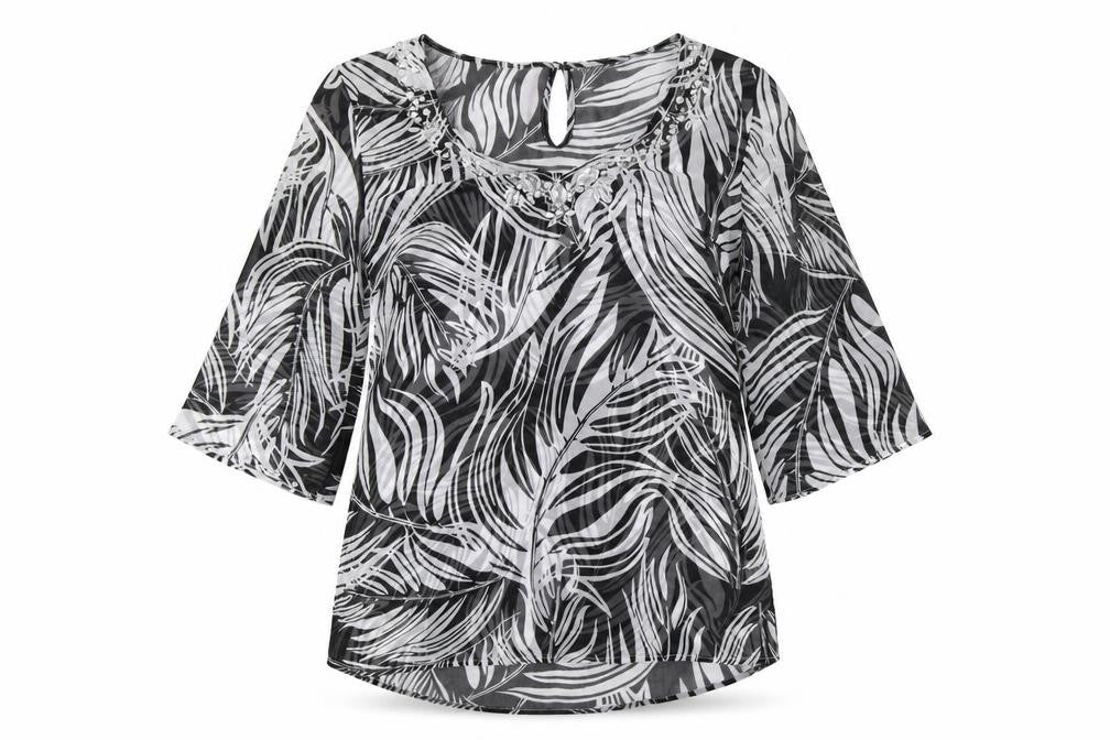 Front view of Together women’s black floral basic blouse, size UK 12