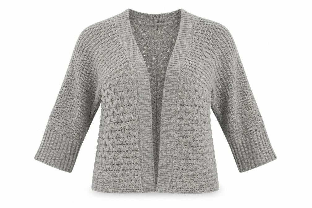 Front view of Papaya women’s grey cardigan jumper, size S