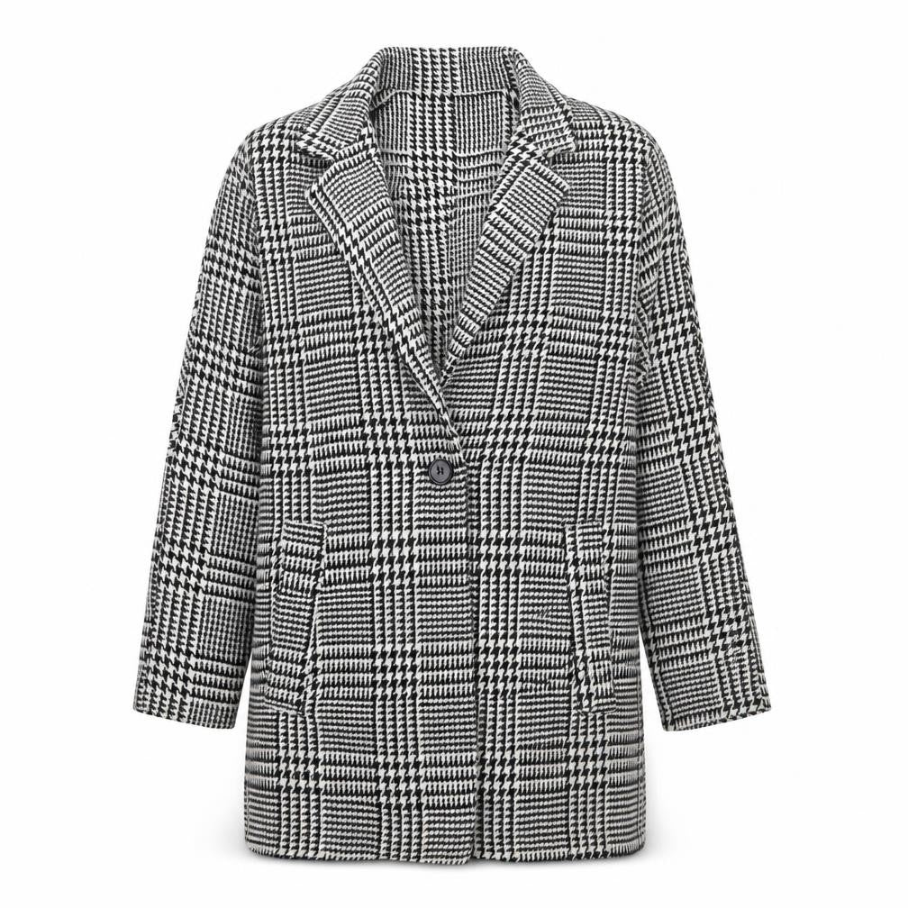 Front view of Double 11 women’s black houndstooth jacket blazer, size S