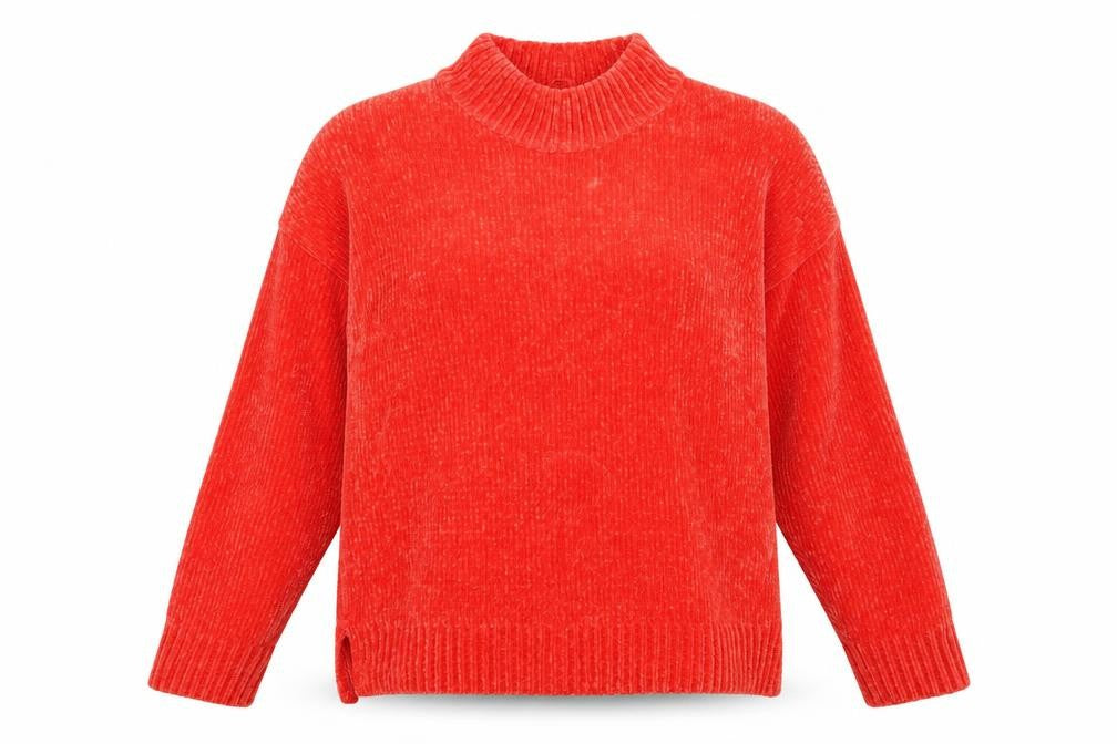 Front view of F&F women’s red knit jumper, size UK 14