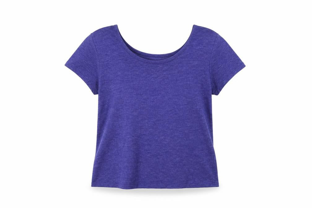 Front view of dELiA*s women’s purple basic t-shirt, size M