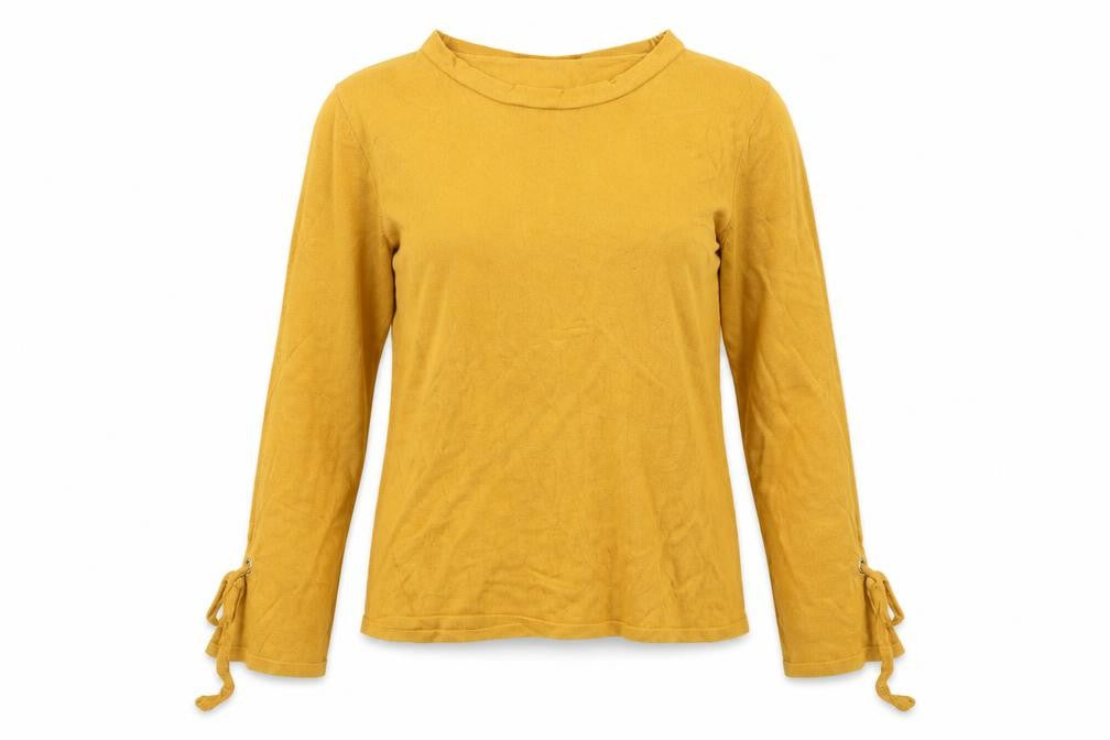 Front view of New Look women’s yellow knit jumper, size UK 8