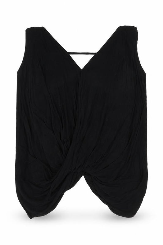 Front view of River Island women’s black wrap blouse, size UK 10