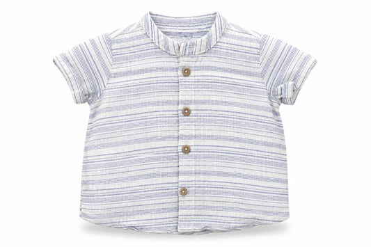 Front view of F&F boys’ white striped basic button-up, size 6-9, months