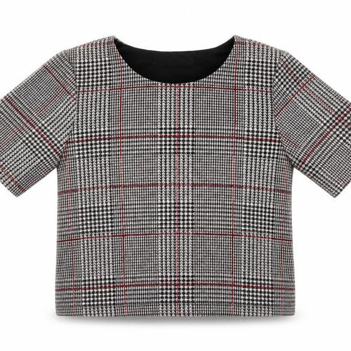 Topshop Womens Grey Houndstooth  Cropped T-Shirt Size 10