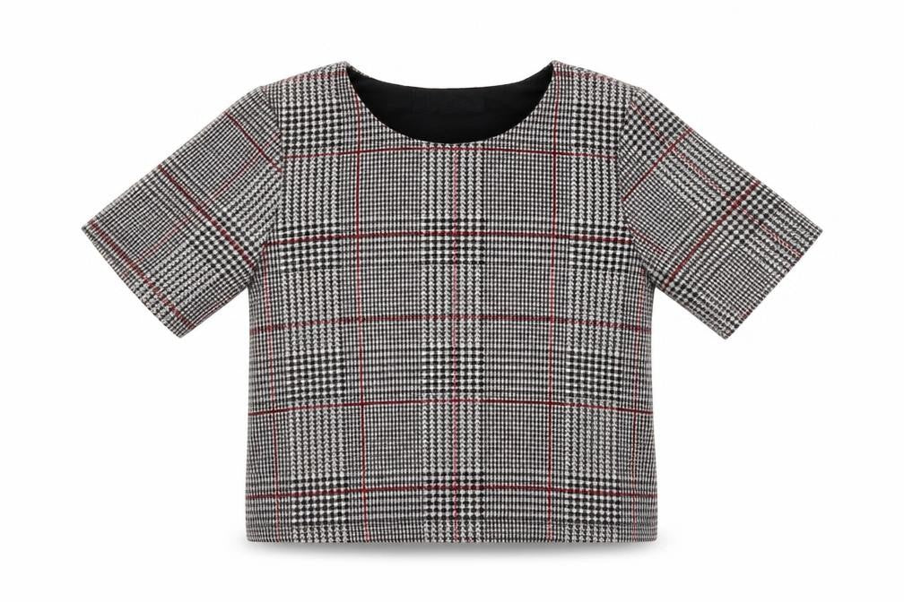 Topshop Womens Grey Houndstooth  Cropped T-Shirt Size 10