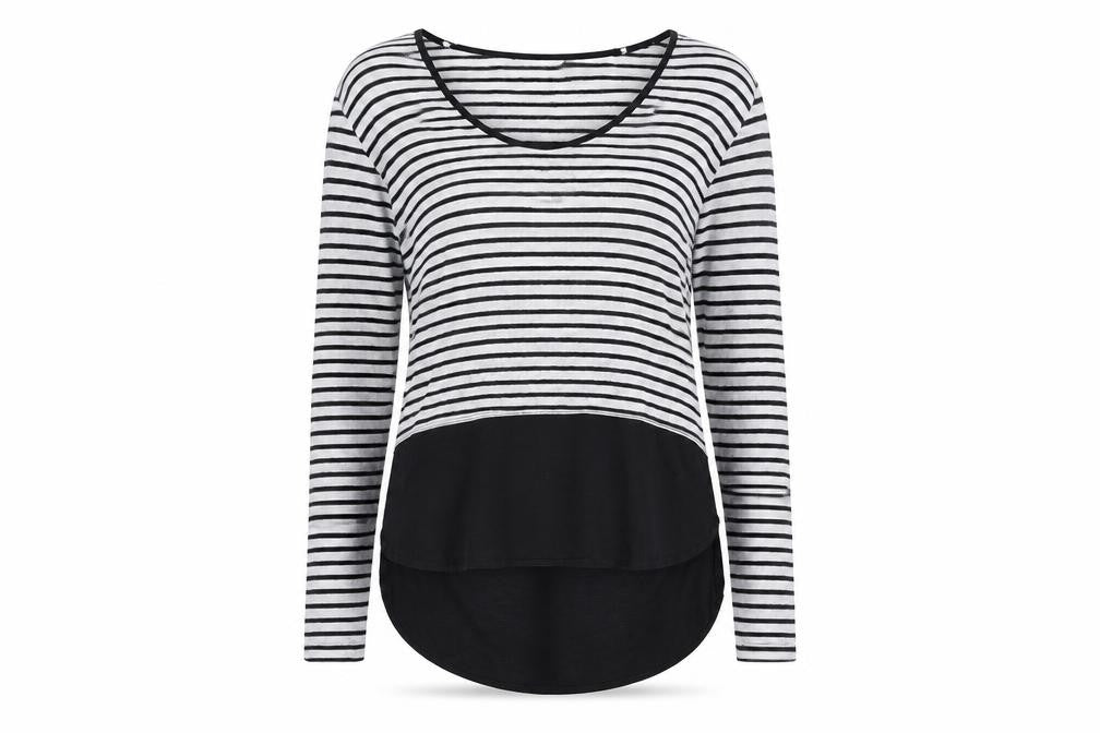 Front view of Zara women’s black striped basic t-shirt, size S