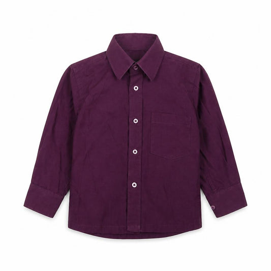 Front view of Device boys’ purple basic button-up, size 12, months