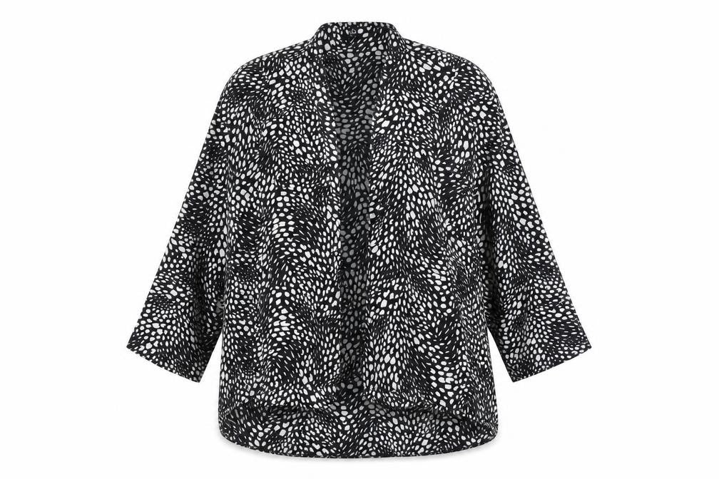 Front view of Preworn women’s white polka dot jacket, size UK 18