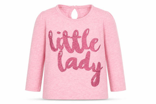 Front view of F&F girls’ pink basic t-shirt, size 9-12, months - little lady