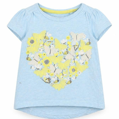 TU Girls Blue Floral  Basic T-Shirt Size 9-12 Months  - love heart