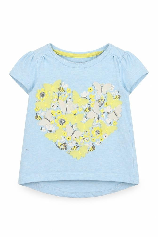 TU Girls Blue Floral  Basic T-Shirt Size 9-12 Months  - love heart
