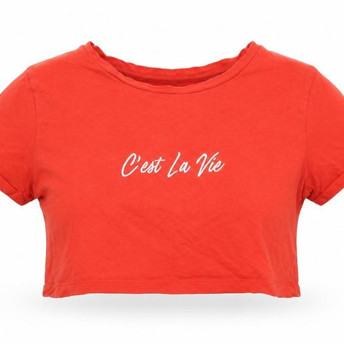 Primark Womens Red   Cropped T-Shirt Size 2XS  - C'est la vie