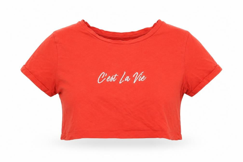 Primark Womens Red   Cropped T-Shirt Size 2XS  - C'est la vie