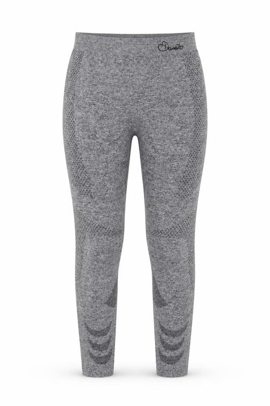 Front view of Preworn women’s grey track pants leggings, size XS, 19-inch leg - elastic waist
