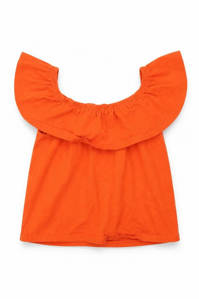 Front view of Miss E vie girls’ orange basic blouse, size 11-12, years