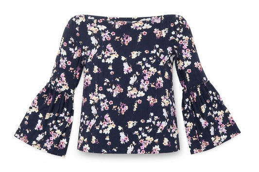 Front view of F&F women’s blue floral basic blouse, size UK 8